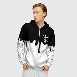 Толстовка 3D на молнии мужская Doom logo жидкие краски, цвет: 3D-белый — фото 2