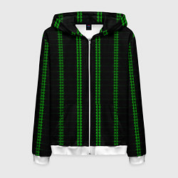 Толстовка 3D на молнии мужская Color black cage green stripes, цвет: 3D-белый