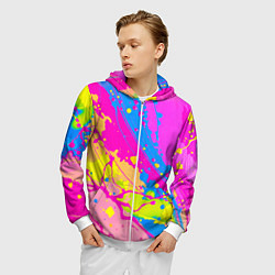 Толстовка 3D на молнии мужская Яркая абстракция из розовых и голубых красок, цвет: 3D-белый — фото 2