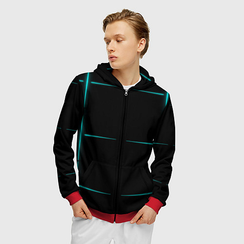 Мужская толстовка на молнии Color black blue stripes / 3D-Красный – фото 3