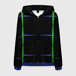 Толстовка 3D на молнии мужская Color black green purple stripes, цвет: 3D-синий