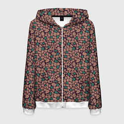 Мужская толстовка на молнии Мелкий мозаичный коричневый зеленый узор хакки