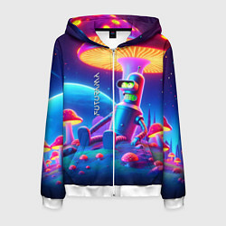 Мужская толстовка на молнии Робот-сгибальщик Бендер находится под неоновым мух