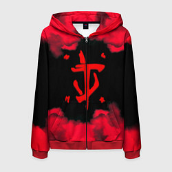 Толстовка 3D на молнии мужская Doom огненные краски, цвет: 3D-красный