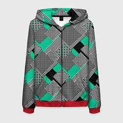 Мужская толстовка на молнии Черно бирюзовая абстрактная геометрия пэчворк