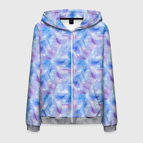 Мужская толстовка на молнии Узор из голубых и сиреневых перьев / 3D-Меланж – фото 1