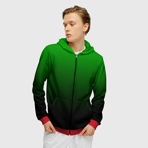 Мужская толстовка на молнии Green gradient / 3D-Красный – фото 3