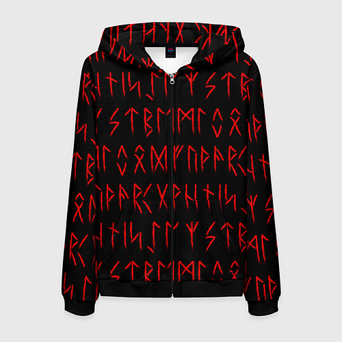 Мужская толстовка на молнии Красные символы древних рун крупные - паттерн / 3D-Черный – фото 1