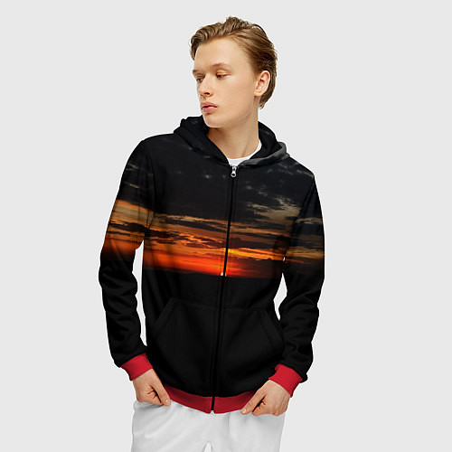 Мужская толстовка на молнии Закат на плато / 3D-Красный – фото 3