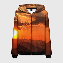 Толстовка 3D на молнии мужская Закат на перевале актопрак, цвет: 3D-черный