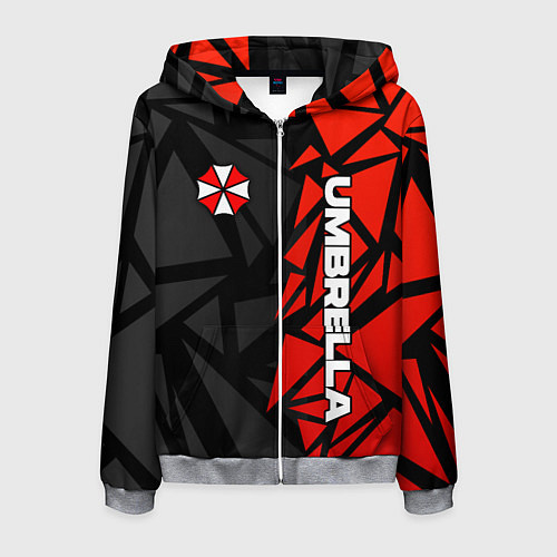 Мужская толстовка на молнии Umbrella corp - красные фрагменты / 3D-Меланж – фото 1