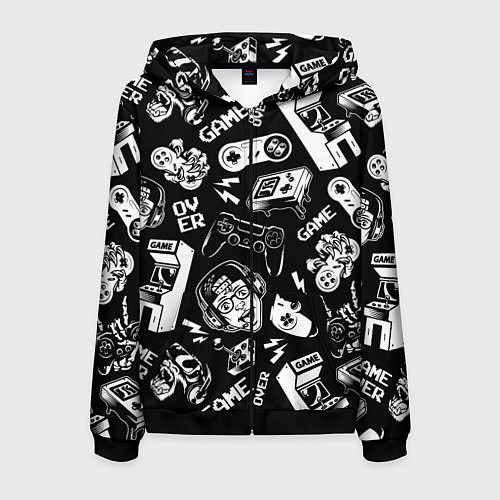 Мужская толстовка на молнии Retro gamer pattern / 3D-Черный – фото 1