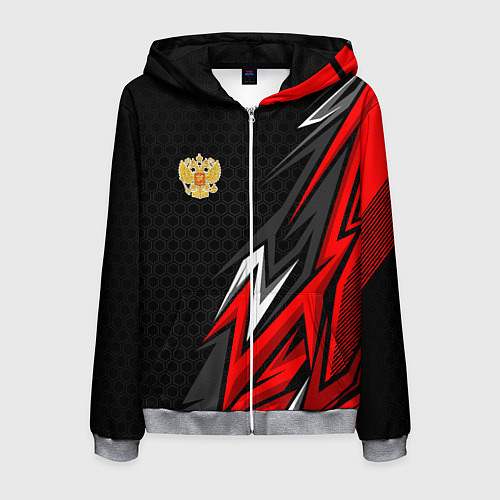 Мужская толстовка на молнии Герб России - красный / 3D-Меланж – фото 1