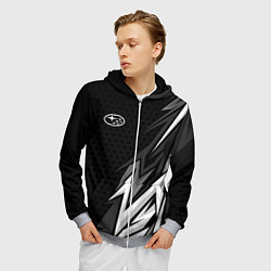 Толстовка 3D на молнии мужская Subaru - монохромный черный, цвет: 3D-меланж — фото 2