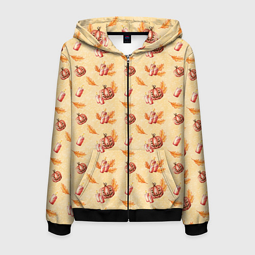 Мужская толстовка на молнии Хеллоуин с тыквой и листьями / 3D-Черный – фото 1