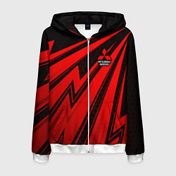 Толстовка 3D на молнии мужская Митсубиси - красные молнии, цвет: 3D-белый