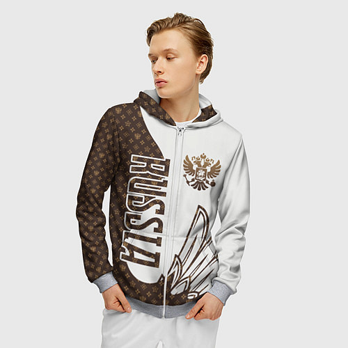 Мужская толстовка на молнии Герб России / 3D-Меланж – фото 3