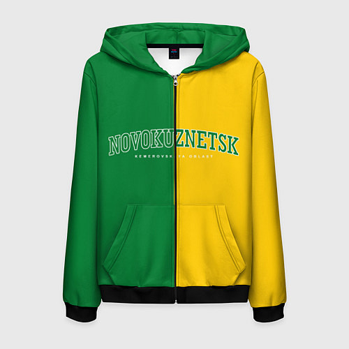 Мужская толстовка на молнии Новокузнецк, зелёно-жёлтый / 3D-Черный – фото 1