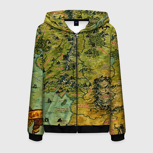 Мужская толстовка на молнии Властелин колец карта цветная / 3D-Черный – фото 1