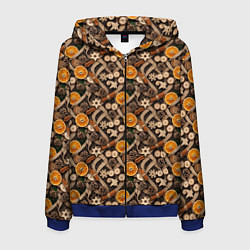 Мужская толстовка на молнии Новогодний орнамент с корицей и дольками апельсина