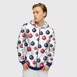 Толстовка 3D на молнии мужская Синие и красные новогодние шары со снежинками, цвет: 3D-синий — фото 2