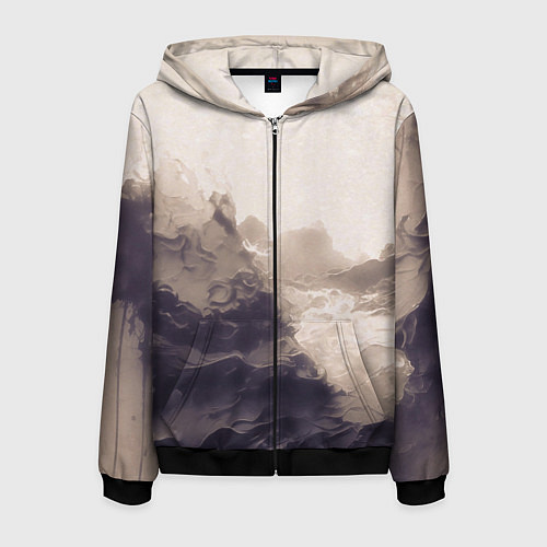 Мужская толстовка на молнии Сепия абстрактная горная река / 3D-Черный – фото 1