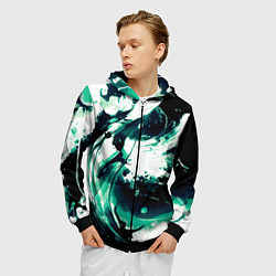 Толстовка 3D на молнии мужская Чёрно-зелёный абстракция волна, цвет: 3D-черный — фото 2