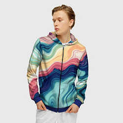 Толстовка 3D на молнии мужская Абстрактные волнистые линии синий, цвет: 3D-синий — фото 2
