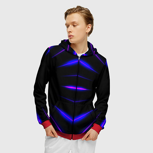 Мужская толстовка на молнии Color black neon stripes / 3D-Красный – фото 3