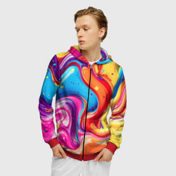 Толстовка 3D на молнии мужская Смесь красно-жёлто-голубых масляных красок абстрак, цвет: 3D-красный — фото 2