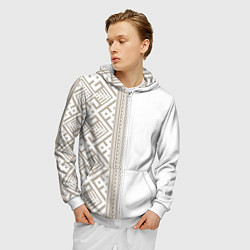 Толстовка 3D на молнии мужская Узоры славянские в бежевом цвете, цвет: 3D-белый — фото 2
