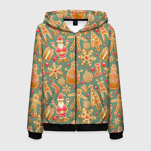 Мужская толстовка на молнии Имбирные пряники / 3D-Черный – фото 1