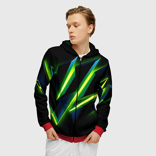 Мужская толстовка на молнии Geometric neon / 3D-Красный – фото 3