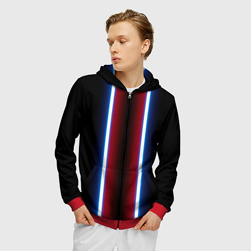 Мужская толстовка на молнии Color white blue red neon / 3D-Красный – фото 3