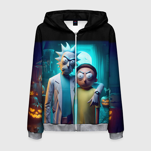 Мужская толстовка на молнии Rick with Morty - halloween night / 3D-Меланж – фото 1