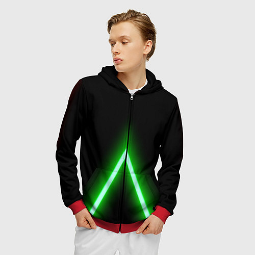 Мужская толстовка на молнии Color neon green / 3D-Красный – фото 3