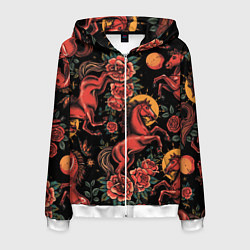 Мужская толстовка на молнии Красная лошадь с розами