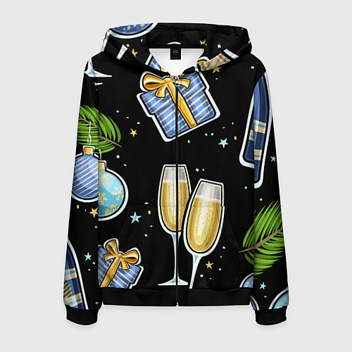 Мужская толстовка на молнии Новогодний вайб / 3D-Черный – фото 1