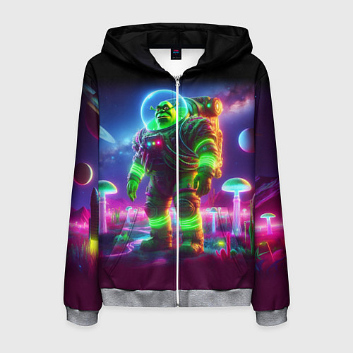 Мужская толстовка на молнии Космонавт Шрук в неоновом скафандре на загадочной / 3D-Меланж – фото 1
