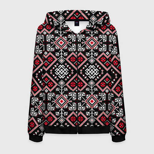 Мужская толстовка на молнии Славянский орнамент обережный / 3D-Черный – фото 1