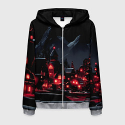 Мужская толстовка на молнии Новогодняя ночь и красные гирлянды