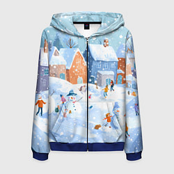 Толстовка 3D на молнии мужская Предновогодний день во дворе, цвет: 3D-синий