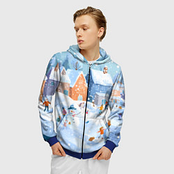 Толстовка 3D на молнии мужская Предновогодний день во дворе, цвет: 3D-синий — фото 2