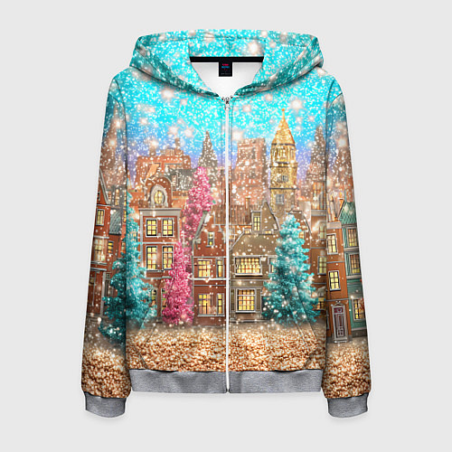 Мужская толстовка на молнии Новогодний город в блестках / 3D-Меланж – фото 1
