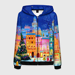 Мужская толстовка на молнии Разноцветные новогодние домики