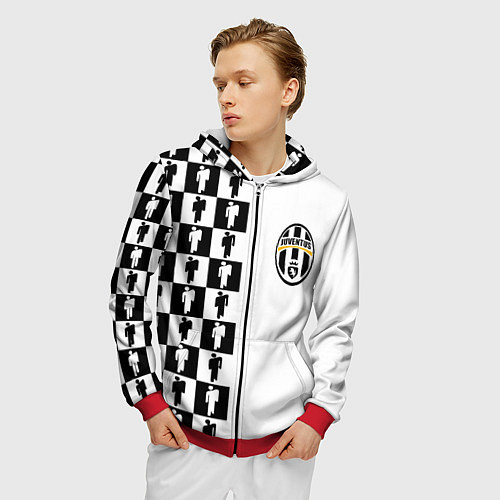 Мужская толстовка на молнии Ювентус паттерн люди / 3D-Красный – фото 3