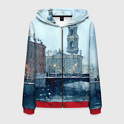 Толстовка 3D на молнии мужская Зимний Питер, цвет: 3D-красный