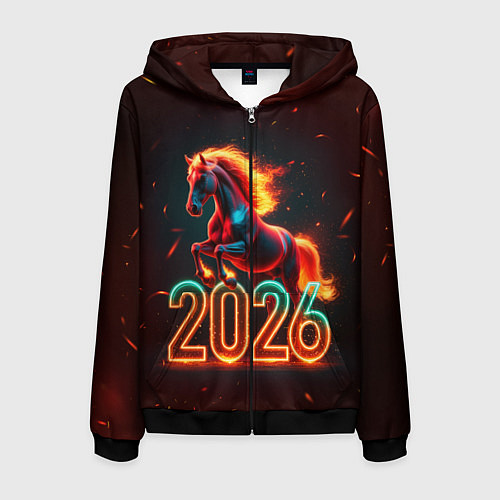 Мужская толстовка на молнии Светящаяся лошадь 2026 / 3D-Черный – фото 1