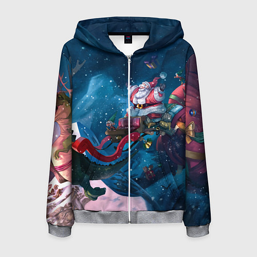 Мужская толстовка на молнии Санта с динозавром / 3D-Меланж – фото 1