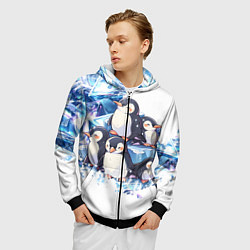 Толстовка 3D на молнии мужская Пингвины и лёд, цвет: 3D-черный — фото 2